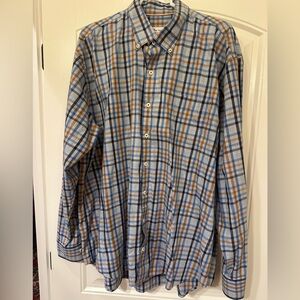 Men's Peter Millar Blue and Brown Plaid Shirt